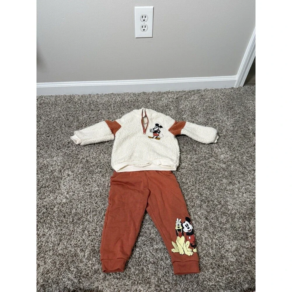 Disney Mickey Mouse Toddler Outfit 12M Sherpa Pullover Jogger Set Disney Junior